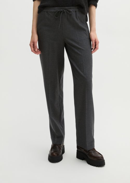 Relaxed-Fit Pull-On Glen Check Pants — Dark Grey