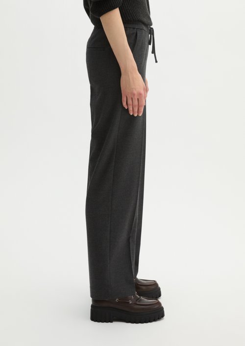 Relaxed-Fit Pull-On Glen Check Pants — Dark Grey