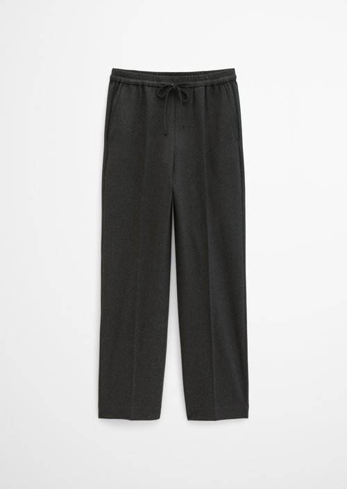 Relaxed-Fit Pull-On Glen Check Pants — Dark Grey
