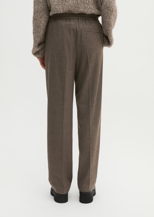 Relaxed-Fit Pull-On Glen Check Pants — Dark Brown