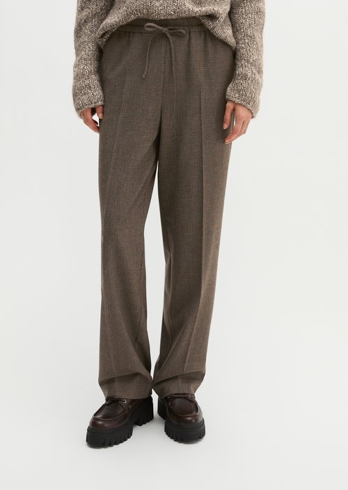 Relaxed-Fit Pull-On Glen Check Pants — Dark Brown