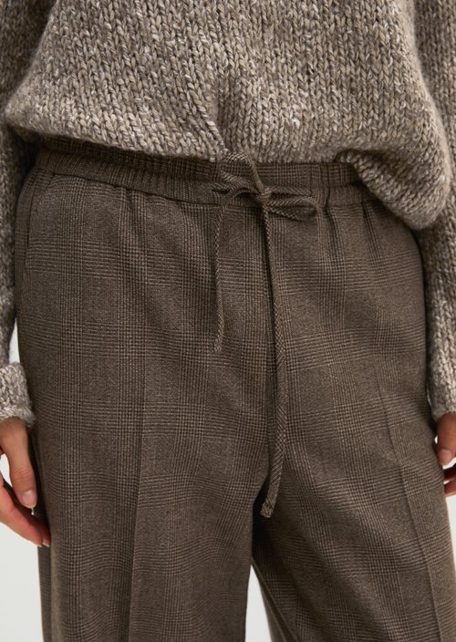 Relaxed-Fit Pull-On Glen Check Pants — Dark Brown