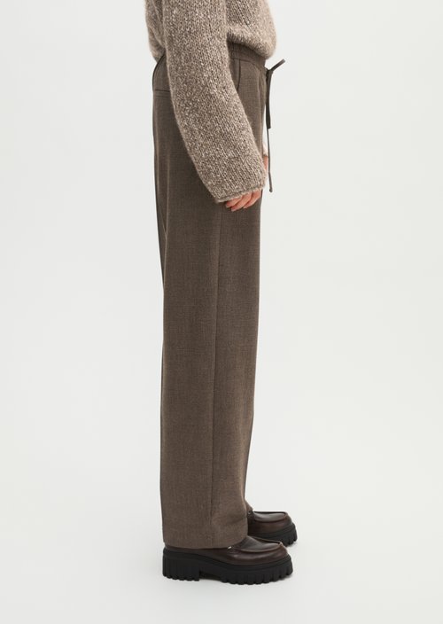 Relaxed-Fit Pull-On Glen Check Pants — Dark Brown