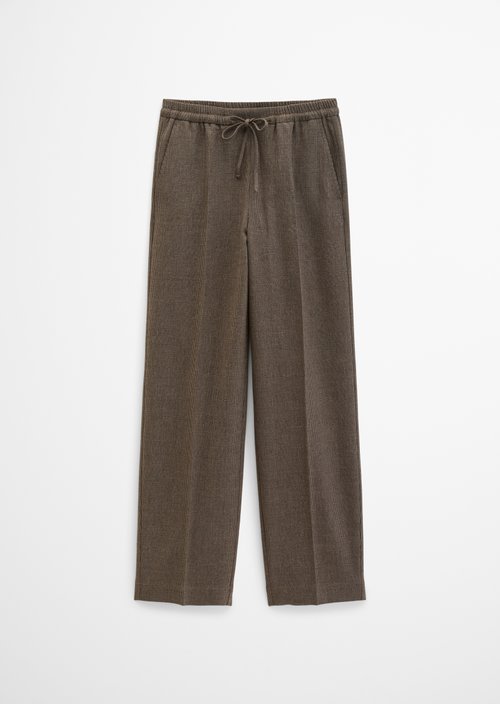Relaxed-Fit Pull-On Glen Check Pants — Dark Brown