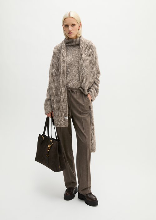 Relaxed-Fit Pull-On Glen Check Pants — Dark Brown