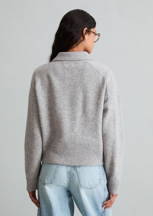 Regular-Fit Blouson-Style Cardigan — Stone Melange
