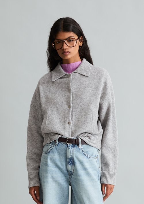 Regular-Fit Blouson-Style Cardigan — Stone Melange