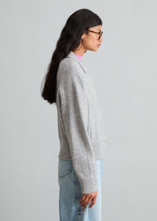 Regular-Fit Blouson-Style Cardigan — Stone Melange