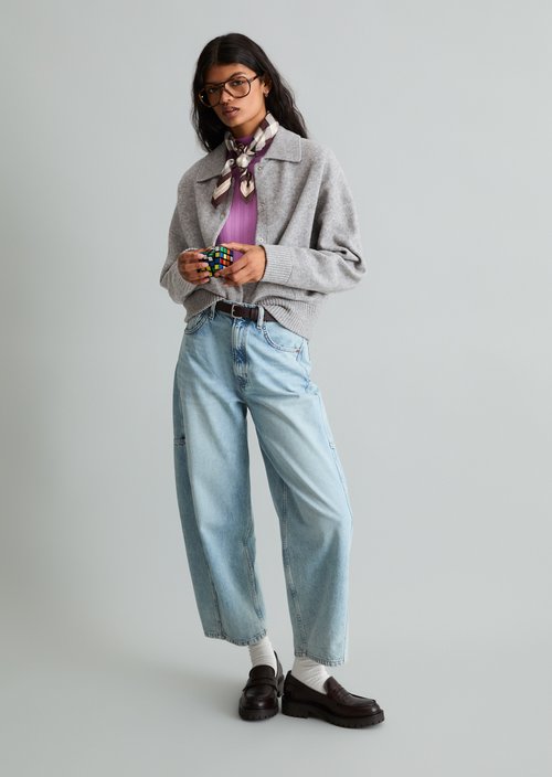 Regular-Fit Blouson-Style Cardigan — Stone Melange