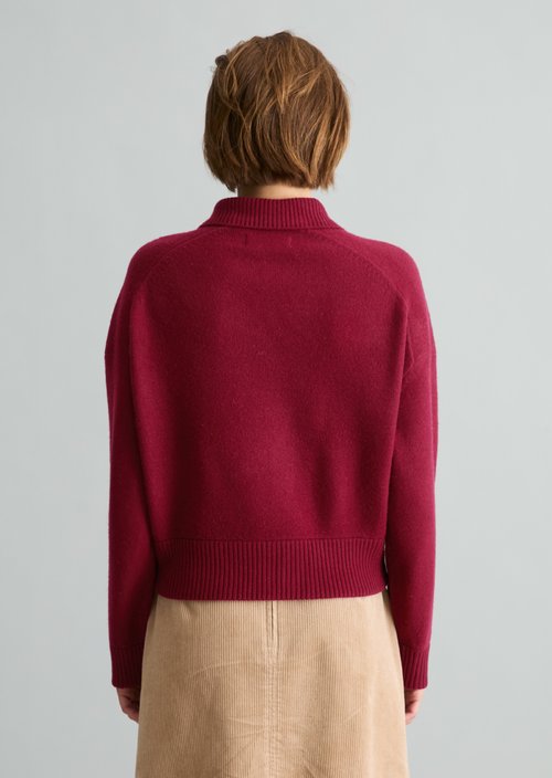 Regular-Fit Blouson-Style Cardigan — Deep Burgundy