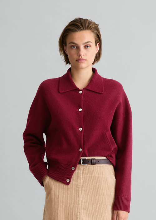 Regular-Fit Blouson-Style Cardigan — Deep Burgundy