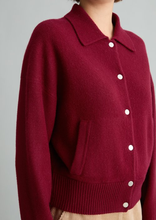 Regular-Fit Blouson-Style Cardigan — Deep Burgundy