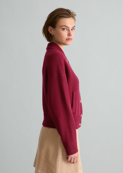 Regular-Fit Blouson-Style Cardigan — Deep Burgundy