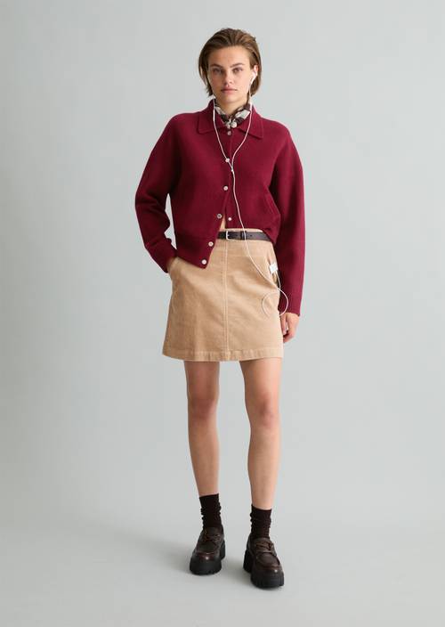 Regular-Fit Blouson-Style Cardigan Deep Burgundy in front view