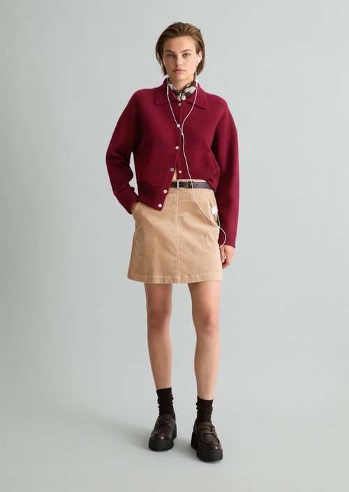 Regular-Fit Blouson-Style Cardigan — Deep Burgundy