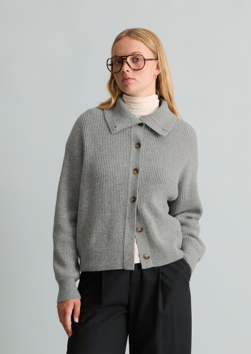 Regular Merino Cardigan — Stone Melange