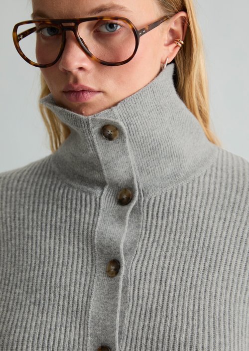 Regular Merino Cardigan — Stone Melange