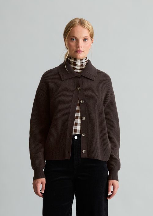 Regular Merino Cardigan — Espresso Brown
