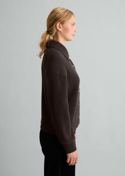 Regular Merino Cardigan — Espresso Brown