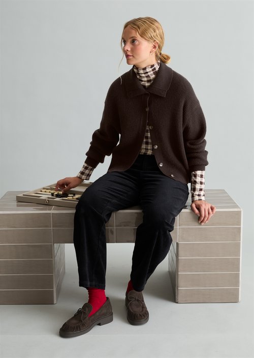 Regular Merino Cardigan — Espresso Brown