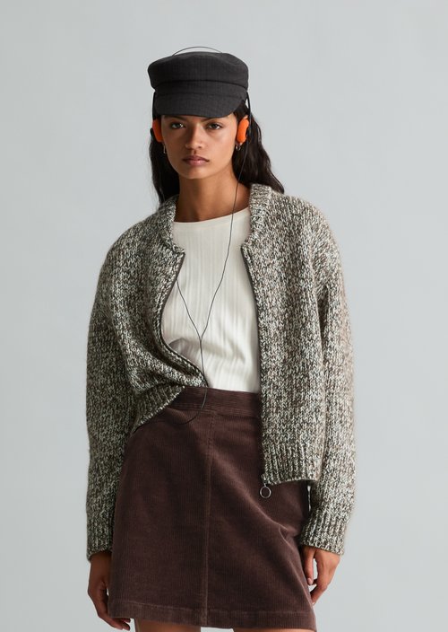 Relaxed Zip-Up Cardigan — Medium Beige
