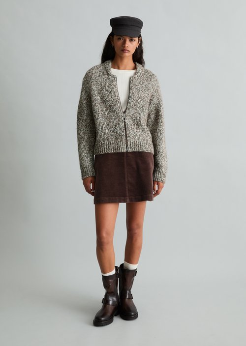 Relaxed Zip-Up Cardigan — Medium Beige