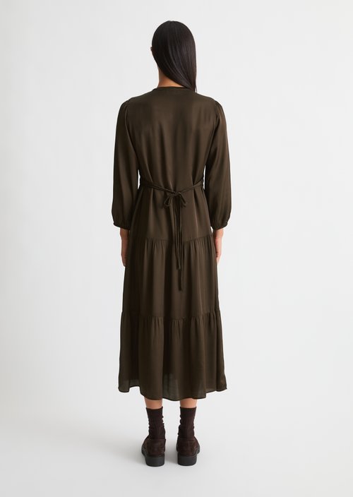 Relaxed-Fit Tiered Dress — Burnt Coffee