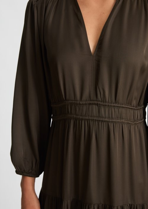 Relaxed-Fit Tiered Dress — Burnt Coffee