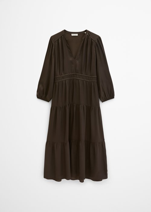 Relaxed-Fit Tiered Dress — Burnt Coffee