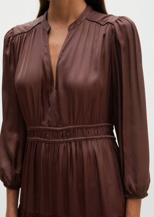 Relaxed-Fit Tiered Dress — Black Cherry