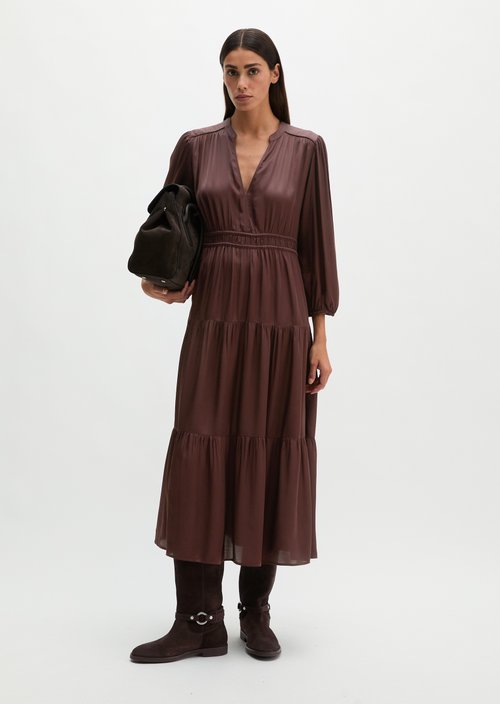 Relaxed-Fit Tiered Dress — Black Cherry