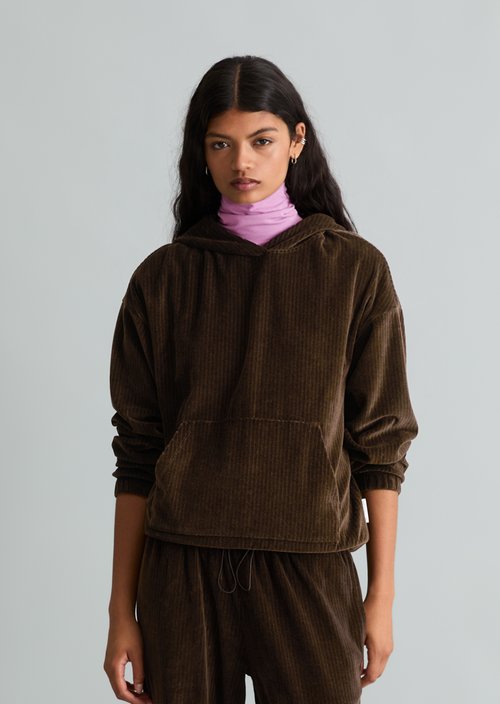 Relaxed Cord Hoodie — Espresso Brown