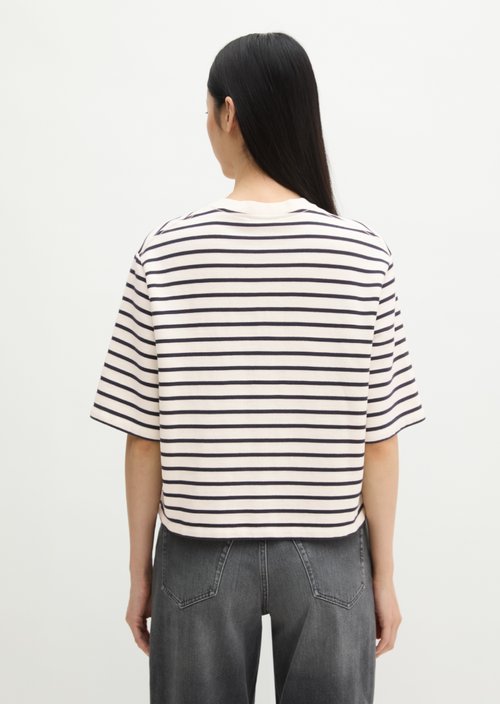 Striped cropped short-sleeved sweatshirt — Light Beige