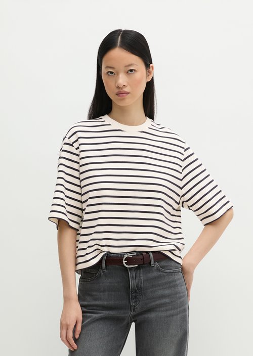 Striped cropped short-sleeved sweatshirt — Light Beige