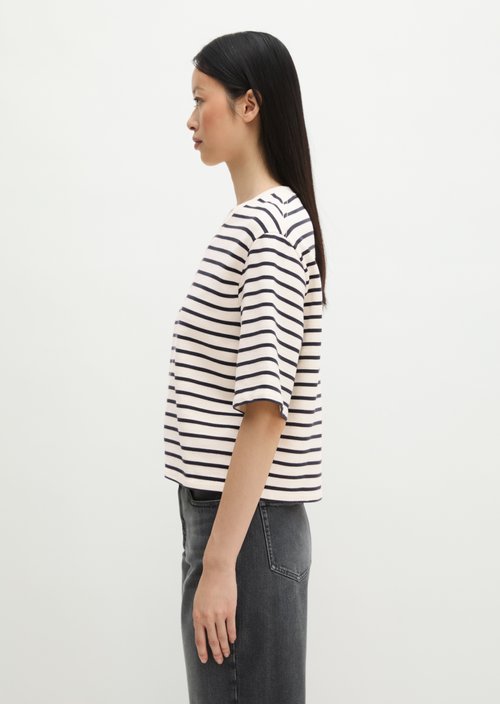 Striped cropped short-sleeved sweatshirt — Light Beige
