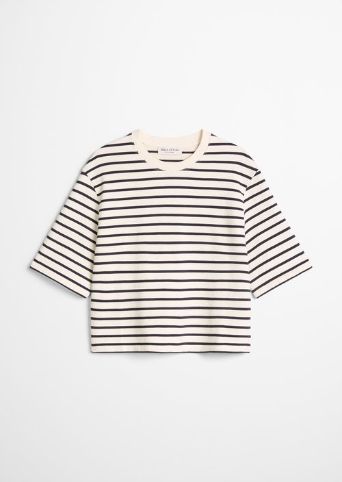 Striped cropped short-sleeved sweatshirt — Light Beige