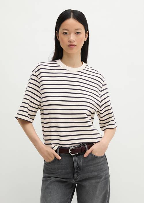 Gestreiftes Kurzarm-Sweatshirt cropped Light Beige in Frontalansicht
