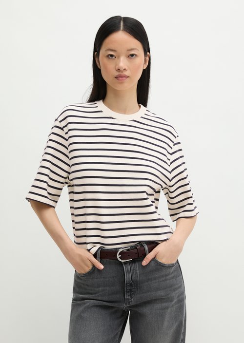 Striped cropped short-sleeved sweatshirt — Light Beige