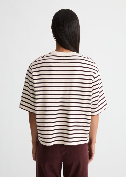 Striped cropped short-sleeved sweatshirt — Dark Red