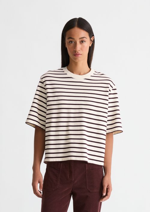 Striped cropped short-sleeved sweatshirt — Dark Red