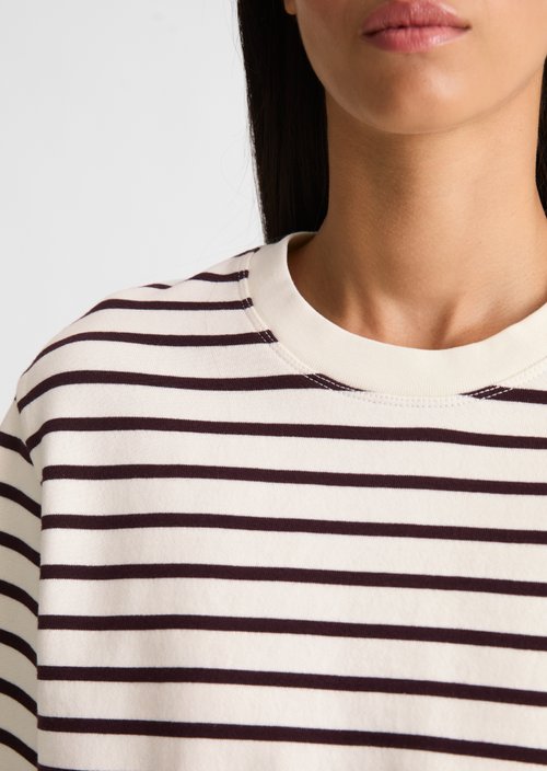 Striped cropped short-sleeved sweatshirt — Dark Red