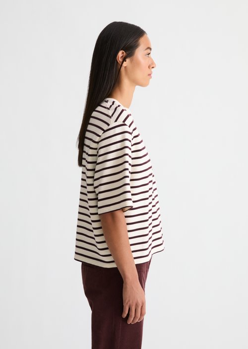 Striped cropped short-sleeved sweatshirt — Dark Red