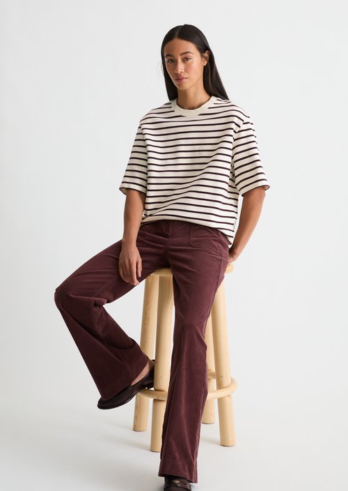 Striped cropped short-sleeved sweatshirt — Dark Red