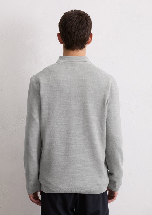 Long sleeve polo shirt piqué regular — Medium Grey