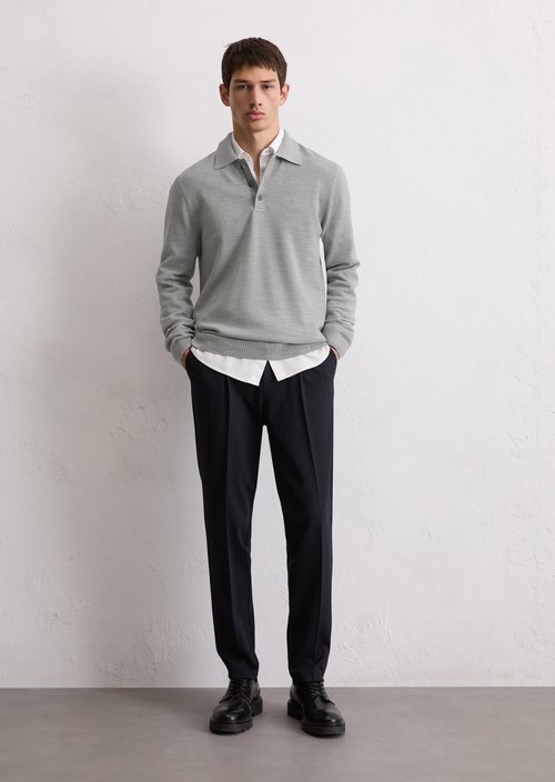 Long sleeve polo shirt piqué regular — Medium Grey