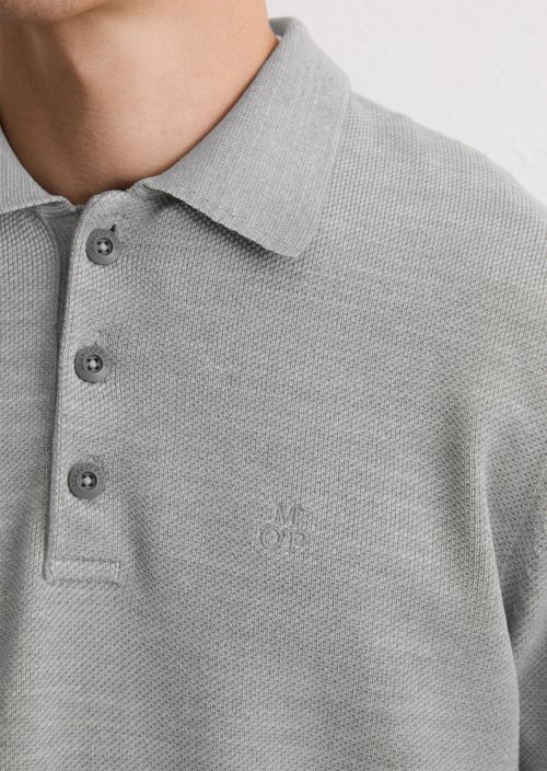 Long sleeve polo shirt piqué regular — Medium Grey