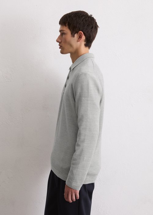 Long sleeve polo shirt piqué regular — Medium Grey