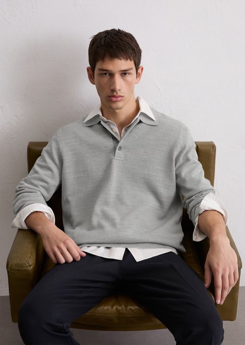 Long sleeve polo shirt piqué regular — Medium Grey