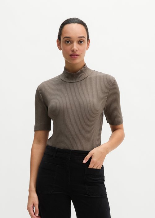 Ribbed jersey T-shirt slim — Stone Taupe