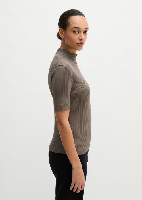 Ribbed jersey T-shirt slim — Stone Taupe